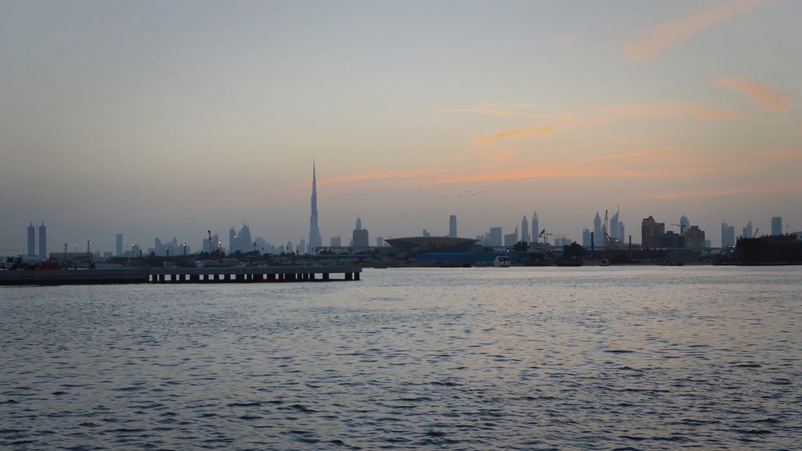 Dubai skyline and waterfront at golden hour