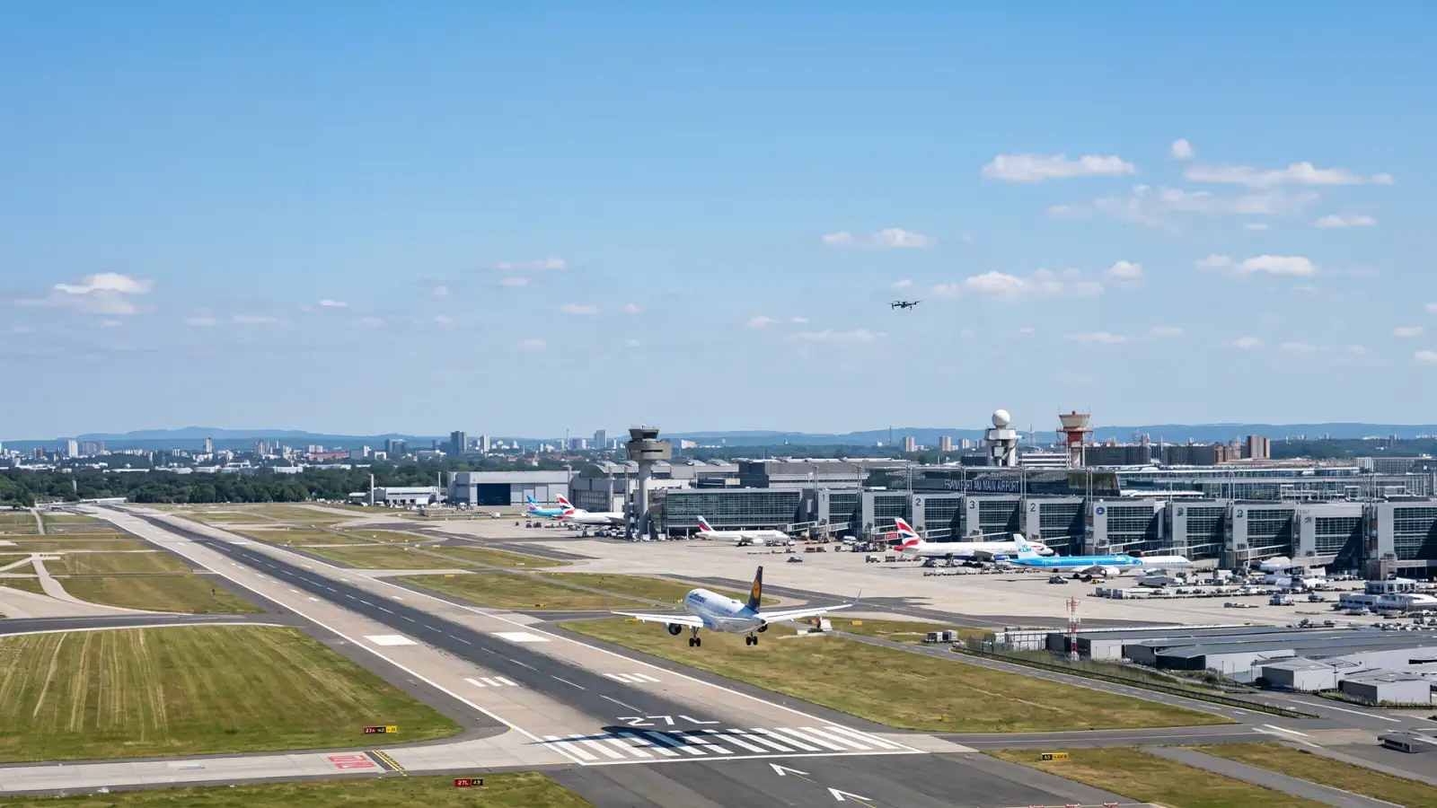 Commercial aircraft on final approach to an airport runway