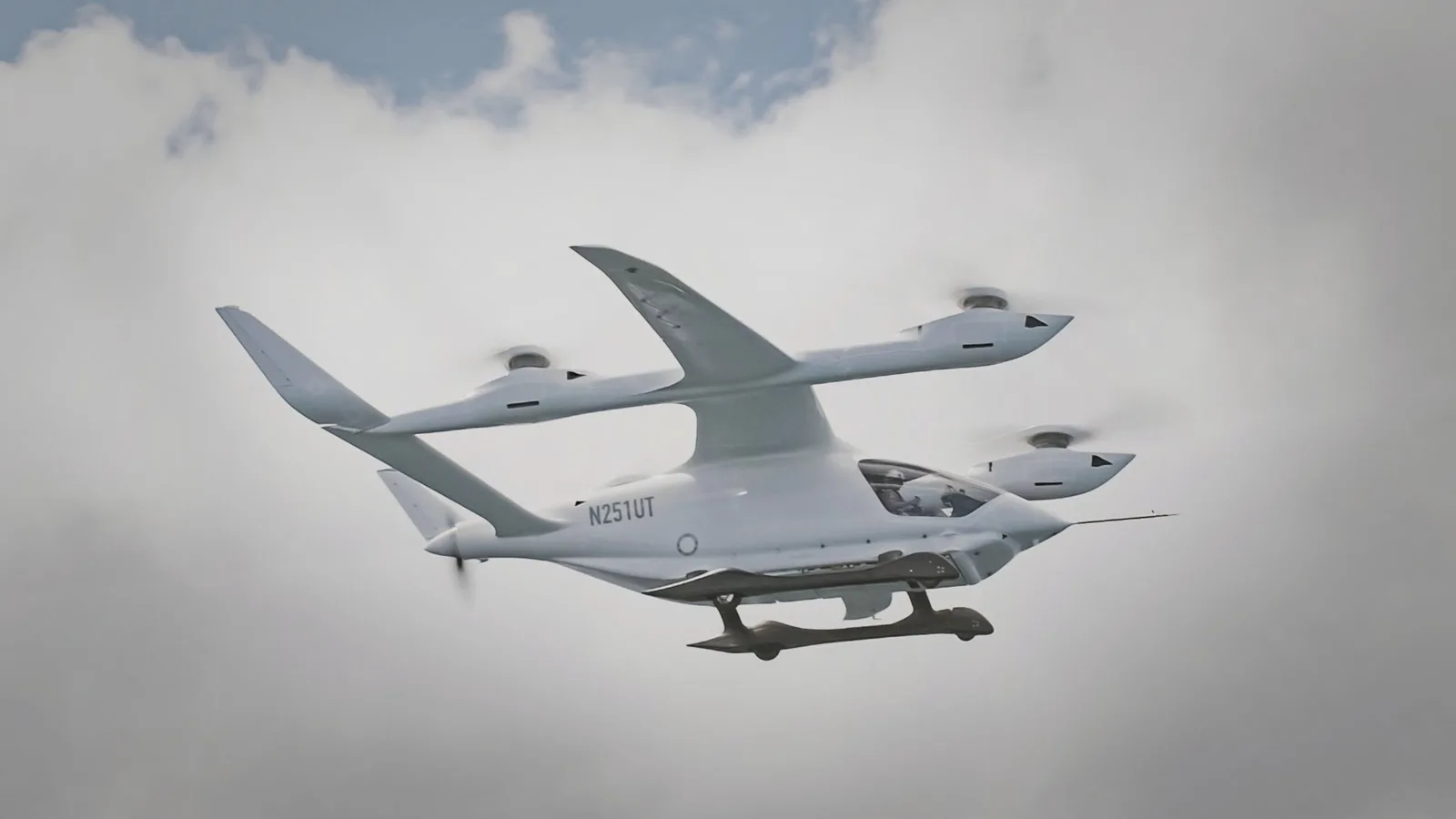 Electric eVTOL air-taxi aircraft in flight