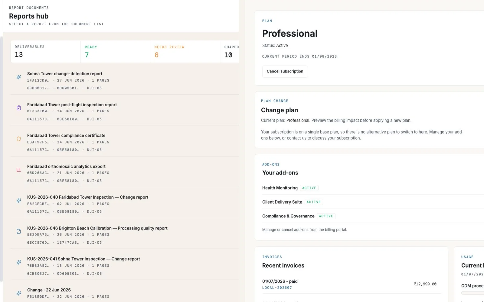 Reports hub and project delivery overview